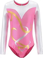 [Wzmzjy] Girl Gymnastics Leotard Ballet Leotard Athletic Dance Clothes Dancing Athletic Leotard Sportswear Activewear Long Sleeve Shiny Bodysuit
