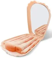 AG E-Com Makeup Brushes 5pcs, Travel Set, Foundation Brush Eyeshadow Brush Make up Brushes Set, Travel Portable Cosmetic Brushes Kit with Mirror In A SHell Shaped Container (BEIGE)