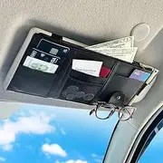 EcoNour Leather Car Sun Visor Organizer, Auto Interior Accessories Pocket Organizer Card Small Document Storage Pouch Holder, PU Leather, Multi-Pocket with Zipper Net (Black)