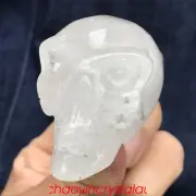 0.26LB Natural Clear Quartz Aliens Skull Quartz Crystal Hand Carved Reiki XK636