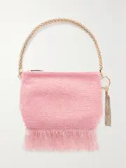[Jimmy Choo] Jimmy Choo - Callie Fringed Crystal-embellished Satin Shoulder Bag - Pink - One size One size Pink