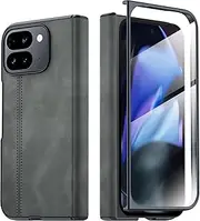 [oupeigar] for Google Pixel 9 Pro Fold Case, [with Magnetic, Screen Protector & Hinge Protector] Slim Body Full Body Shockproof Leather Case for Google Pixel 9 Pro Fold (Black Gray)