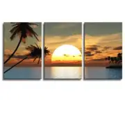 Huge Tropical Palm Tree Sunset Peace Giclee- Canvas Wall Art- 24"x36" x 3 Panels