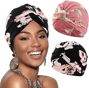 [XEPST] Turbans for Women, 2 Pieces Scarves Chemo Headwear Oncological Caps for Women