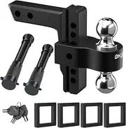 Adjustable Trailer Truck Drop Hitch - Fits 2 Inch Receiver Only, 6 Inch Drop Dual Ball Mount 2" and 2-5/16" Up to 12,500 LBS GTW, Heavy Duty Aluminum Towing Hitch with 2 Hitch Locks & 4 Silencer Pads