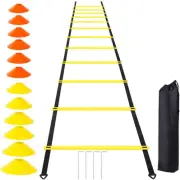Speed Agility Training Equipment Set, 12 Rung Agility Ladder, 12Disc Cones, 4Hoo
