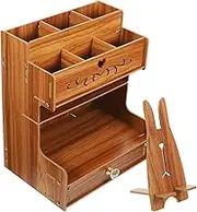 MOLUCKFU Elegant Wooden Desk Organizer Office Pen Storage Desktop Stationery Box Multi-Grid Pen Holder