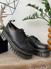 Dr MARTENS AUDRICK PLATFORM SHOES 3 eye Quad Black Soft Leather Chunky UK 7 41