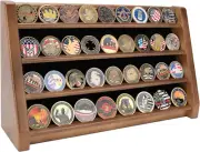 4 Rows Military Challenge Coin Holder Display Holds 32 Coins, Solid Wood Army Co