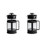 2x Euroline 1L Tea/Coffee Glass Plunger French Press Latte Maker/Brewer Pot BLK