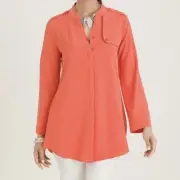 Chicos Top Size 0 Solid Orange Button up Classy Chic Tunic Blouse