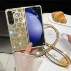 For Samsung Galaxy Z Fold 6 5 4 3 Diamond Heart Cover Lanyard Luxury Phone Case