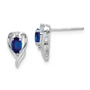 Sterling Silver Rhodium Plated Diamond & Sapphire Post Earrings