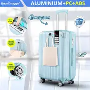 24 Inch Luggage Carry On Suitcase Traveller Hard Shell Cabin Checked Bag Lightweight Rolling Trolley TSA Lock Front Hook Pale Blue