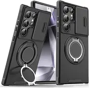 [RUNGOS] 360°Rotatable Ring for Samsung S23 Ultra Case with Sliding Camera Cover [Phone Stand & Ring Holder] [12Ft Military Grade Shockproof] Sturdy Kickstand Case for Samsung Galaxy S23 Ultra Case 2023