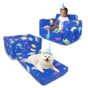 Kids Couch, 2-in-1 Toddler Sofa Fold Out, Soft Toddler Chair for Boys Dinosaur