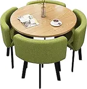 Modern Round Reception Conference Table Set (4 Chairs) Small Office Table with Cotton Linen Top and Metal Legs