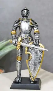 Medieval Valiant Knight Suit Of Armor With Sword And Spade Shield Mini Figurine