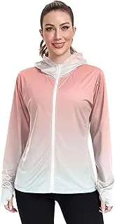 [GAIGEO] Coral Pink Light Cyan Gradient Rash Guard for Women Swim Long Sleeve Tops UPF 50+ Quick Dry Fit UV Sun Shirts S