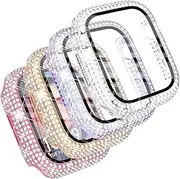 [CHANCHY] 4-Pack for Apple Watch Series 9 8 7 41mm, Over 400 Crystal Diamond Bling Case Protective Bumper for iWatch Series 7, 8, 9, Rose Gold/Pink/Rainbow/Clear, 41mm