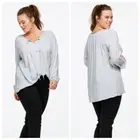 Ellos Top Womens Plus Size 18 /20 W Long sleeve Neck tie peasant tunic gray New