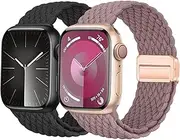 2 Pack Braided Solo Loop for Apple Braided Watch Band 49mm 45mm 44mm 42mm 41mm 40mm 38mm Elastic Band With Magnetic Buckle Nylon Sport Strap for iWatch Ultra 2 Ultra SE 2 SE Series 9 8 7 6 5 4 3