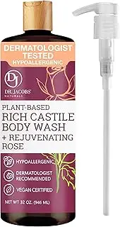 DR.JACOBS NATURALS 32 Oz w/Pump Pure Castile Liquid Soap - Hypoallergenic, No Palm Oil, GMO Free - Made With All Natural Essential Oils - Multi-Purpose for Face, Hair, Laundry and Dishes (Rose)