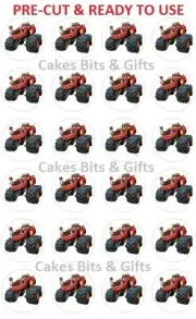 24 BLAZE & the MONSTER MACHINES Edible Wafer Cupcake Toppers PreCut Ready to Use