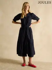 Joules Juliana 100% Cotton Navy Blue Broderie Midi Dress (E80073) | $205