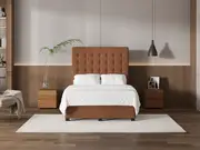 My Style Buttoned Headboard & Drawer Base - Double / Gingerbread / Drawer Base