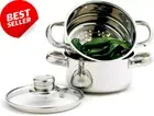 1 Quart Stainless Steel 3-Piece Mini Steamer Cooker Set