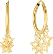 [JewelryWeb] 14k Yellow Gold Endless Hoop Earrings With Star Cutout Charm-Hoop Earring for Women