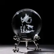 HDCRYSTALGIFTS Crystal Glass Sea Turtle Figurine 60mm(2.3in) 3D Laser Etched Crystal Animal Ornaments Art,Glass Sphere Display Sculpture Home Decor Gift