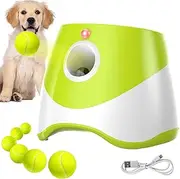 Advwin Automatic Dog Ball Launcher, Dog Ball Thrower with 6 Tennis Balls, 3 Adjustable Distance Settings Interactive Dog Toys Pet Ball Dog Tennis Ball Throwing Machine Indoor Outdoor Yellow