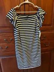 Lauren Ralph Lauren navy blue white striped knit dress NEW PL P L $99 (bin300)