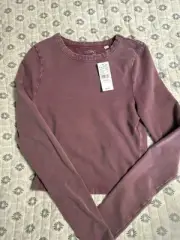 Pacsun Long Sleeve Crew Neck Top in Mauve XS