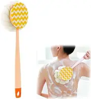 Shower Body Brush with Soft and Stiff Bristles13.7" Extra Long Handle Dual-Sided Back Scrubber Bath Mesh Sponge for Skin Exfoliating Bath Wet or Dry Brushing Men and Women (Pink)