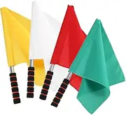 Kisangel 4Pcs Hand Signal Flags Commanding Referee Flags with Stainless Steel Pole Yellow Red Green White Durable Waving Flags for Sports and Outdoor Games