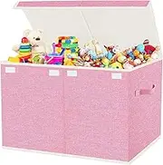 VERONLY Large Toy Box Chest Storage with Lid - Collapsible Kids Toys Boxes Organizer Bins Baskets Container with Handles for Boys, Girls, Nursery, Playroom, Clothes, Blanket, Bedroom(Pink)