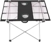 Aluminium Alloy Lightweight Outdoor Folding Table Portable Folding Desk with Tablecloth for Camping Picnic Barbecue Can Put Cup (Silver Transparent Cup with Holes)