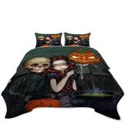 Halloween Out Trick or Treating Witch and Skeleton Coverlet
