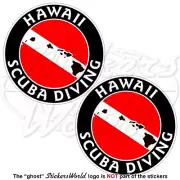 HAWAII SCUBA DIVING Flag-Map Shape USA Circular Vinyl Stickers, Decals 75mm x2