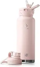 IDEUS Vacuum Insulated Water Bottle, Stainless Steel Double Wall Flask Metal Sports Canteen with Leak-Proof Straw Screw Cap (Light Pink, 40oz (1140ml))