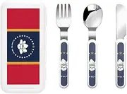 Mississippi State Flag 3 Piece Set For Camping Stainless Steel Flatware, Spoon, Fork, Knife, Ideal For Outdoor