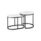 Set of 2 Coffee Table Round Oval Marble Nesting Black