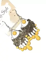 Yellow Teardrop Chandelier Earrings Silver Tone - Fashion Jewelry ￼