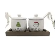 New Rae Dunn Christmas HO HO HO & BE MERRY Jam & Jelly Condiments Set & Spoons