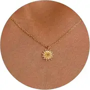 [LLWOM] Dainty Gold Necklace for Women ,14K Gold Filled Sun Necklace Sunflower Pendant Necklace Gold Coin Necklace For Women 17"+2"