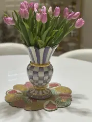 MacKenzie Childs Plum Check Ceramic Great Vase Gold lustre NWT!