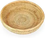 9.9" Round Key Basket Bowl for Entryway Table Wicker Storage Basket Woven Keys Bowl Holder Crackers Fruit Candy Serving Tray Rattan Organizer Basket for Remote Control Wallet Cell Phone